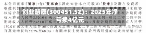 创业慧康(300451.SZ)：2025年净亏损4亿元