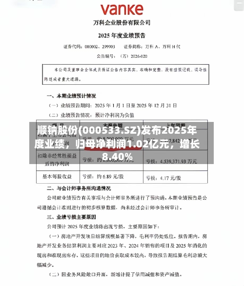 顺钠股份(000533.SZ)发布2025年度业绩，归母净利润1.02亿元，增长8.40%