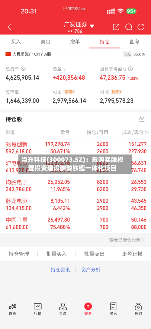 当升科技(300073.SZ)：拟购买股权暨投资建设磷酸铁锂一体化项目-第1张图片