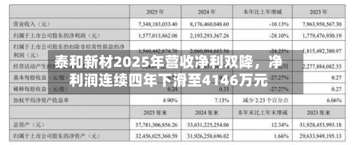 泰和新材2025年营收净利双降，净利润连续四年下滑至4146万元-第3张图片