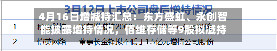 4月16日增减持汇总：东方盛虹、永创智能披露增持情况	，佰维存储等9股拟减持（表）-第2张图片
